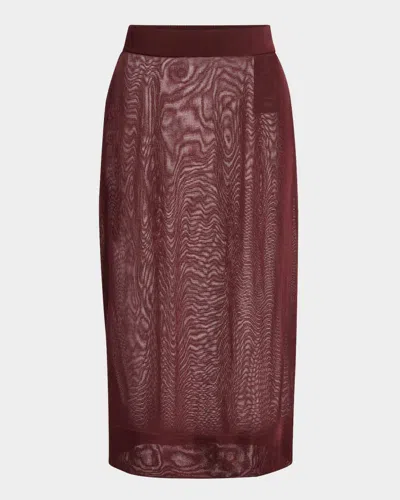 Saint Laurent Sheer Knit Midi Pencil Skirt In Burgundy