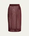 Saint Laurent Sheer Knit Midi Pencil Skirt In Prune