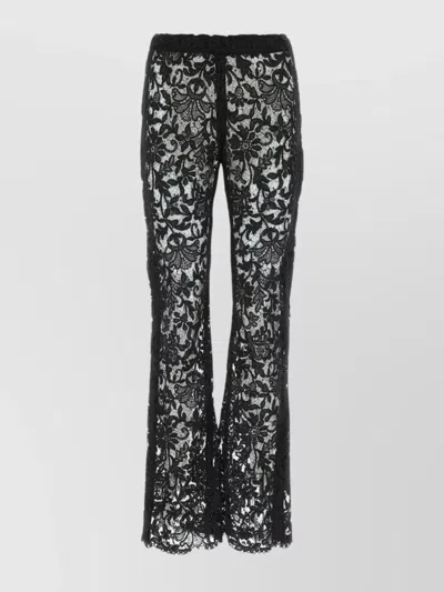 Saint Laurent Sheer Lace Flared Trousers With Elastic Waistband In Brown