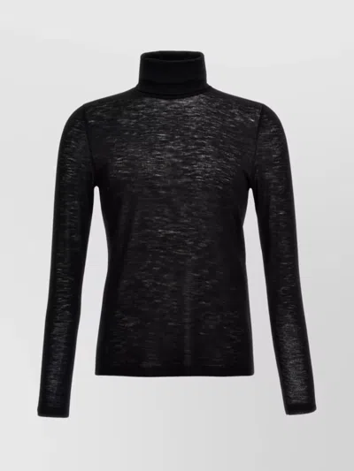 Saint Laurent Sheer Lightweight Turtleneck Slim Fit Sweater In Black