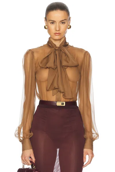 SAINT LAURENT SHEER LONG SLEEVE BLOUSE