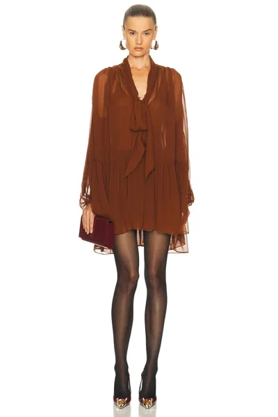 Saint Laurent Sheer Long Sleeve Mini Dress