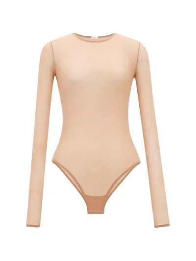 Saint Laurent Sheer Long-sleeve Bodysuit In Neutral