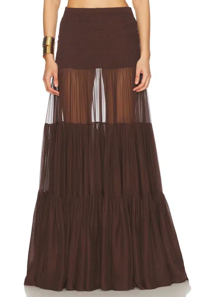 Saint Laurent Sheer Maxi Skirt In Marron
