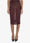 Saint Laurent Burgundy Semi-transparent Pencil Skirt In Bordeaux