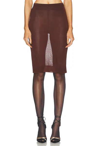 Saint Laurent Sheer Midi Skirt In Chocolate