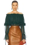 Saint Laurent Sheer Off The Shoulder Blouse In Vert