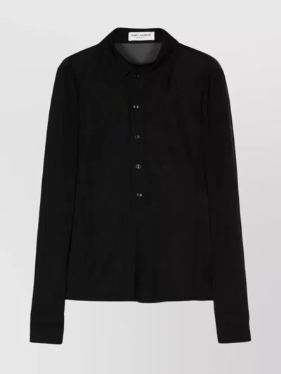 Saint Laurent Sheer Pointed Collar Long Sleeve Shirt In Black