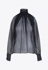 Saint Laurent Sheer Silk Blouse In Navy
