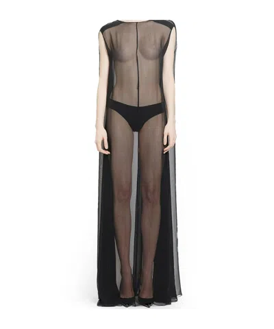 Saint Laurent Sheer Silk Maxi Dress In Black