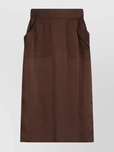 SAINT LAURENT SHEER SILK MIDI SKIRT WITH ELASTIC WAISTBAND