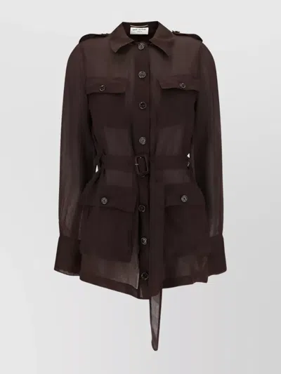 SAINT LAURENT SHEER SILK SAFARI MINI DRESS