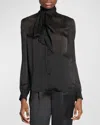 Saint Laurent Black Lavalliere Silk Shirt In White