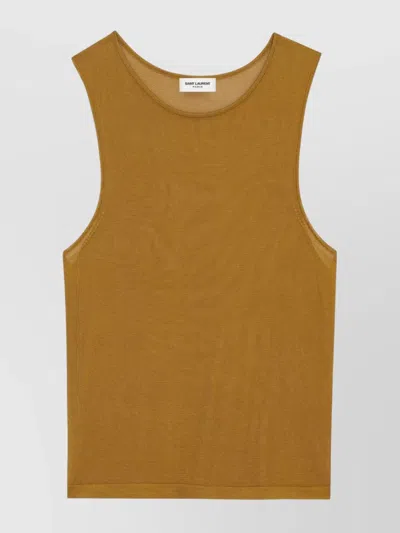 SAINT LAURENT SHEER SLEEVELESS CREWNECK KNIT TOP