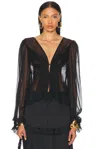 Saint Laurent Sheer Tie Front Blouse In Black