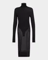 Saint Laurent Sheer Turtleneck Midi Dress With Bodysuit In Noir
