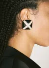 Saint Laurent Rhinestone Square Earrings In Gold