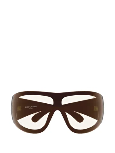 Saint Laurent Shield-frame Sunglasses In Brown