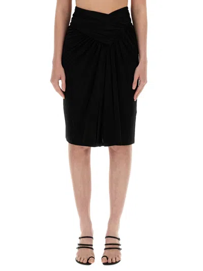 Saint Laurent Shiny Jersey Draped Pencil Skirt In Multi