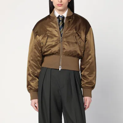 Saint Laurent Shiny Khaki Green Nylon Bomber Jacket