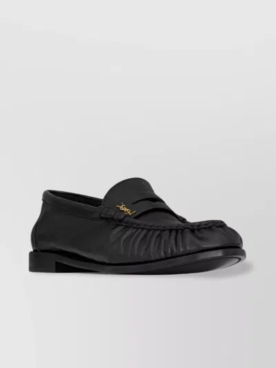 Saint Laurent Shiny Wrinkled Leather Moccasins With Metal Casings In Black