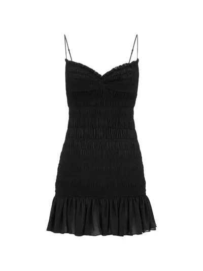 Saint Laurent Shirred Ruffled Mini Dress In Black