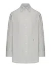 Saint Laurent Cassandre Striped Cotton Shirt In Gray