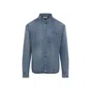 Saint Laurent Blue Long Sleeves Logo Denim Shirt In Blue