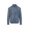 Saint Laurent Blue Long Sleeves Logo Denim Shirt In Blue