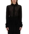 Saint Laurent Long Sleeve Sheer Collared Jersey Top In Multi
