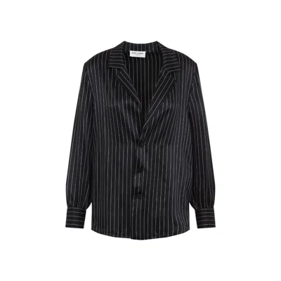 Saint Laurent Pinstriped Silk Shirt In Black
