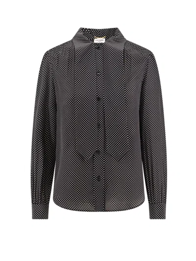 Saint Laurent Silk Shirt W/ Tie In Noir Craie