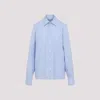 Saint Laurent Cassandre Striped Long-sleeved Shirt In Bleu Blanc