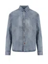 Saint Laurent Trouville Logo-embroidered Denim Shirt In Blue