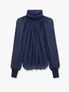 Saint Laurent Turtleneck Blouse In Silk Muslin In Blue