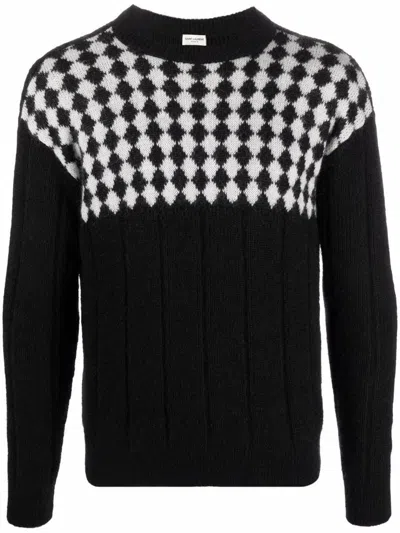 Saint Laurent Distressed Fair Isle Knitted Sweater In Pattern