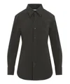 Saint Laurent Logo Embroidered Long-sleeved Shirt In Green