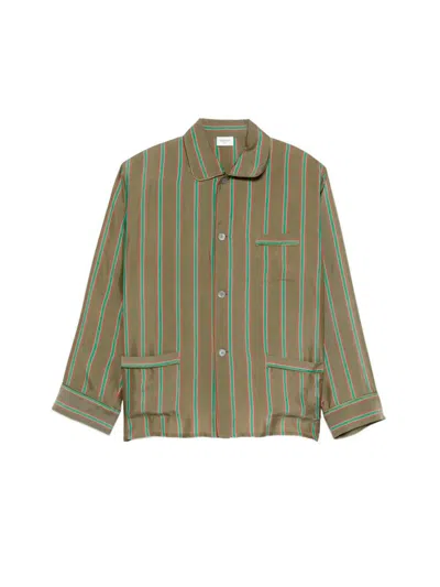 Saint Laurent Piped Striped Recycled-twill Shirt In Green
