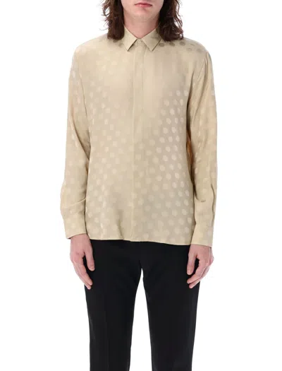 Saint Laurent Dotted Long-sleeved Shirt In Crema