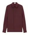 Saint Laurent Shirt In Dotted Silk Crepe De Chine In Bordeaux