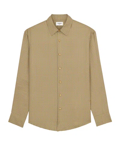 Saint Laurent Shirt In Geometric Silk Satin In Nude