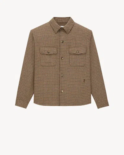 Saint Laurent Checked Flap-pockets Shirt In Brown