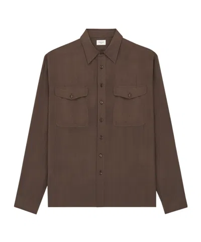Saint Laurent Shirt In Silk Habotai In Brown