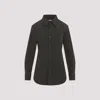 Saint Laurent Logo Embroidered Long-sleeved Shirt In Kaki