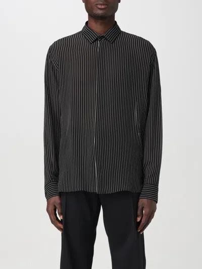 Saint Laurent Striped Silk Satin Shirt Shirts Black