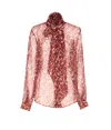 Saint Laurent Long Sleeve Sheer Blouse With Bow Detail In Burgundy
