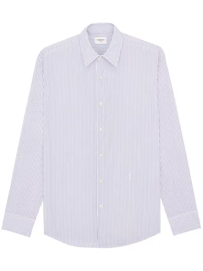 Saint Laurent Shirt Popeline Stirpe Cassandra In Blue