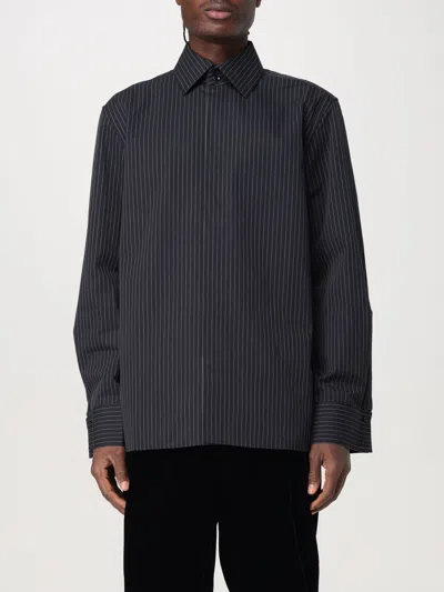 Saint Laurent Logo Print Silk Shirt In Black