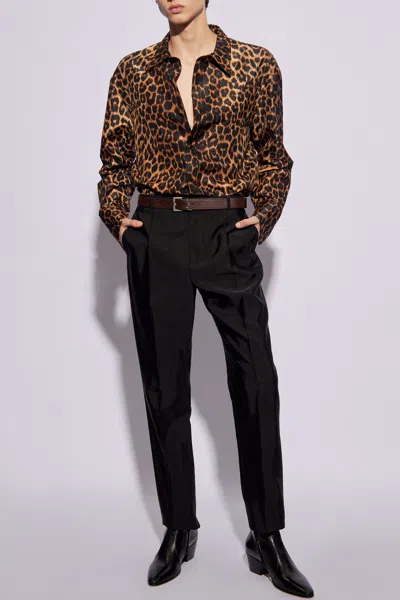 Saint Laurent Shirt With Animal Motif In Brown