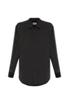 Saint Laurent Lapel Long Sleeve Shirt In Noir Craie